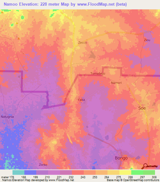 Namoo,Ghana Elevation Map