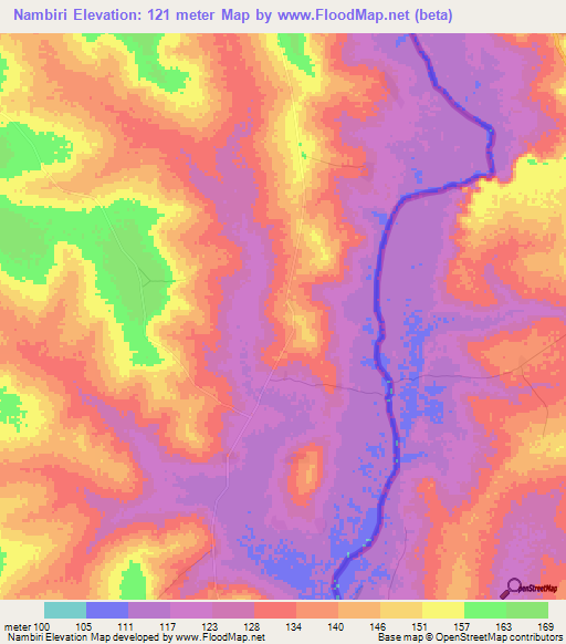 Nambiri,Ghana Elevation Map