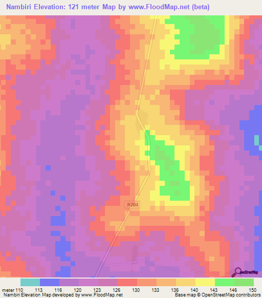 Nambiri,Ghana Elevation Map