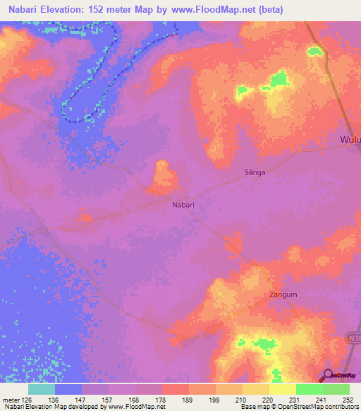 Nabari,Ghana Elevation Map