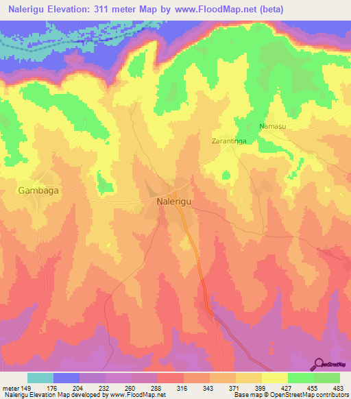 Nalerigu,Ghana Elevation Map