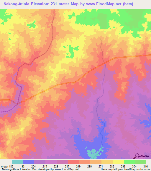 Nakong-Atinia,Ghana Elevation Map