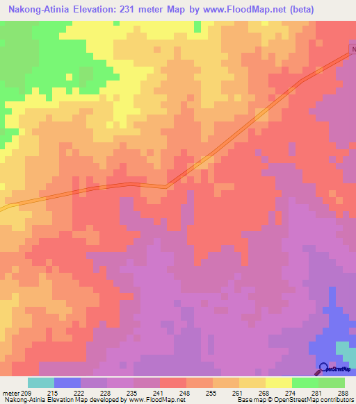 Nakong-Atinia,Ghana Elevation Map