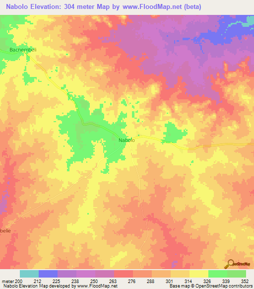 Nabolo,Ghana Elevation Map