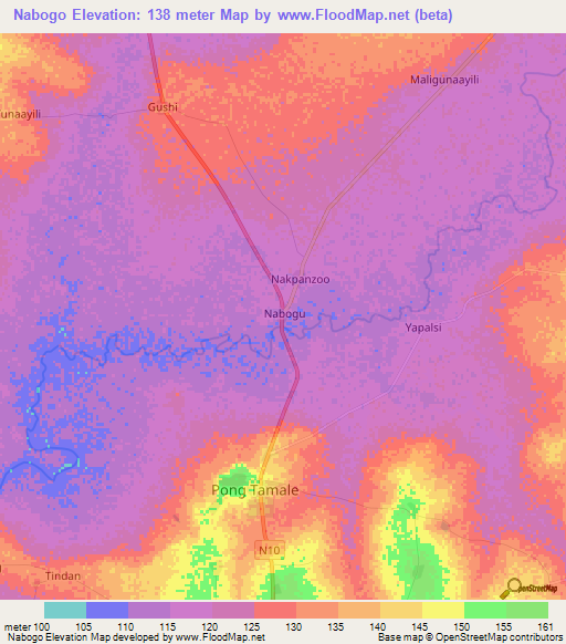 Nabogo,Ghana Elevation Map