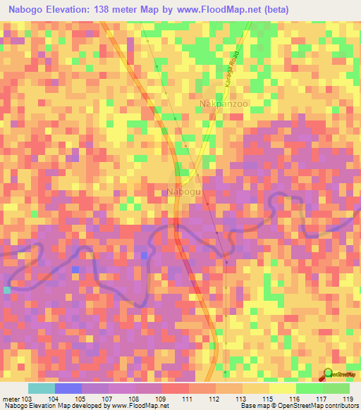 Nabogo,Ghana Elevation Map