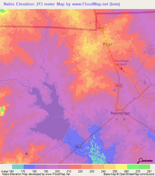 Nabio,Ghana Elevation Map