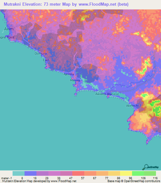 Mutrakni,Ghana Elevation Map