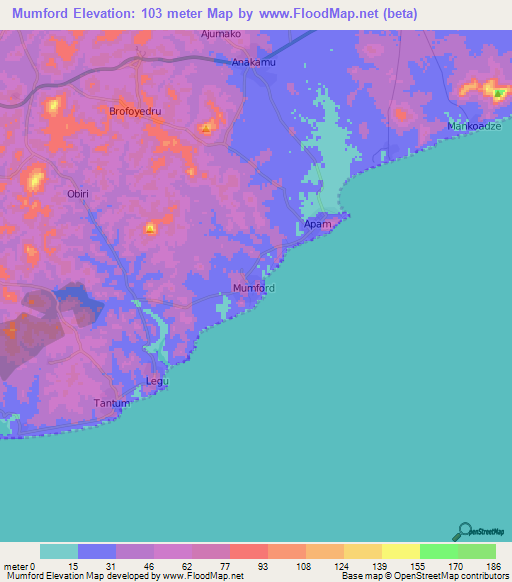 Mumford,Ghana Elevation Map