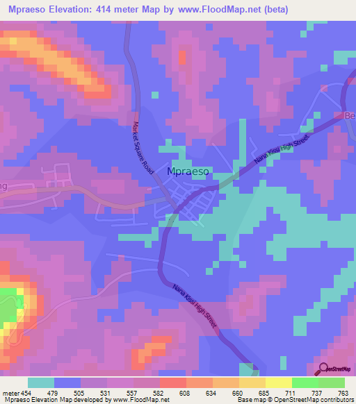 Mpraeso,Ghana Elevation Map