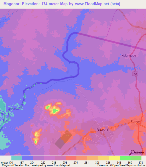 Mogonori,Ghana Elevation Map