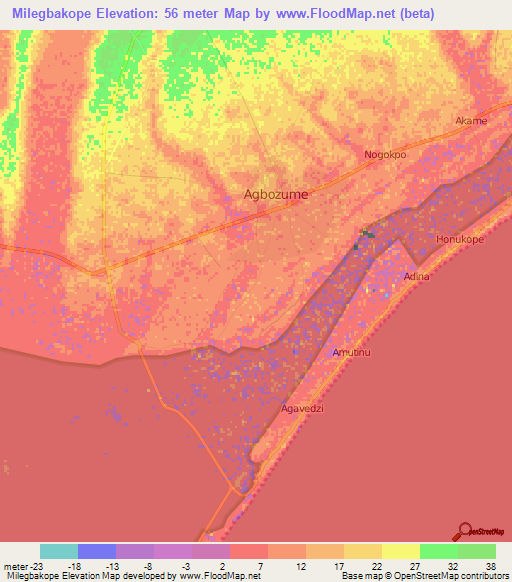 Milegbakope,Ghana Elevation Map