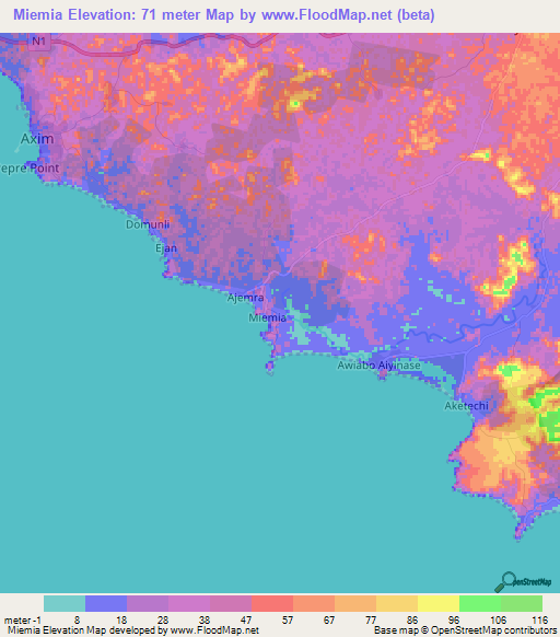 Miemia,Ghana Elevation Map