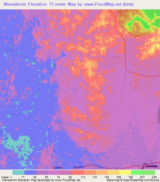 Mensakrom,Ghana Elevation Map