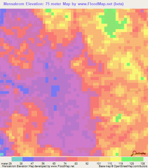 Mensakrom,Ghana Elevation Map