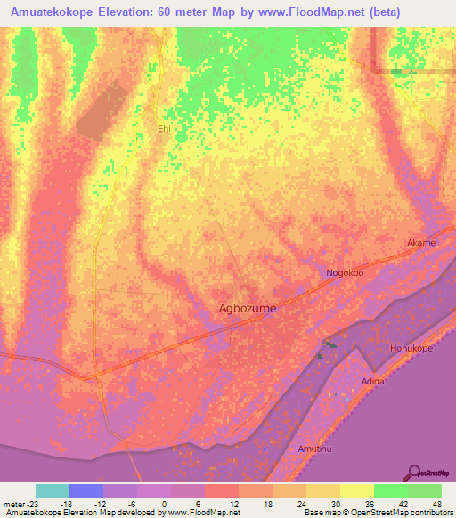 Amuatekokope,Ghana Elevation Map