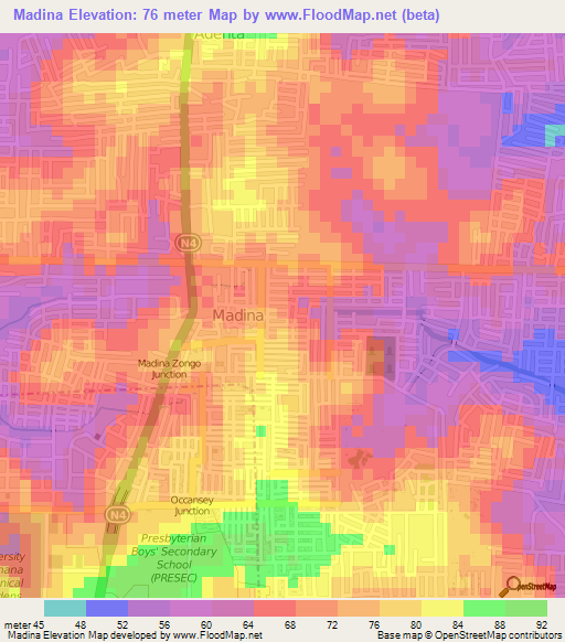 Madina,Ghana Elevation Map