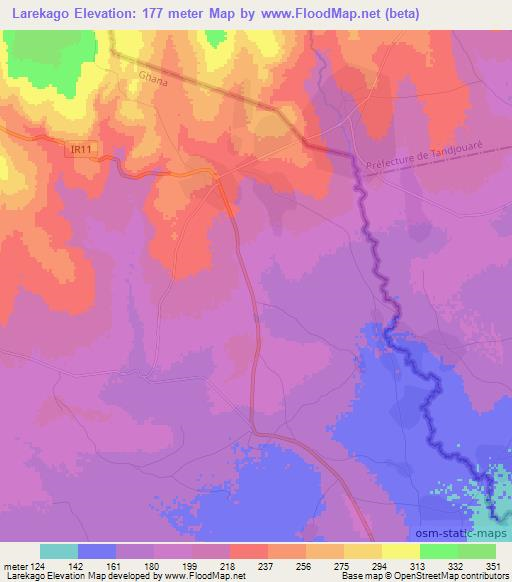 Larekago,Ghana Elevation Map