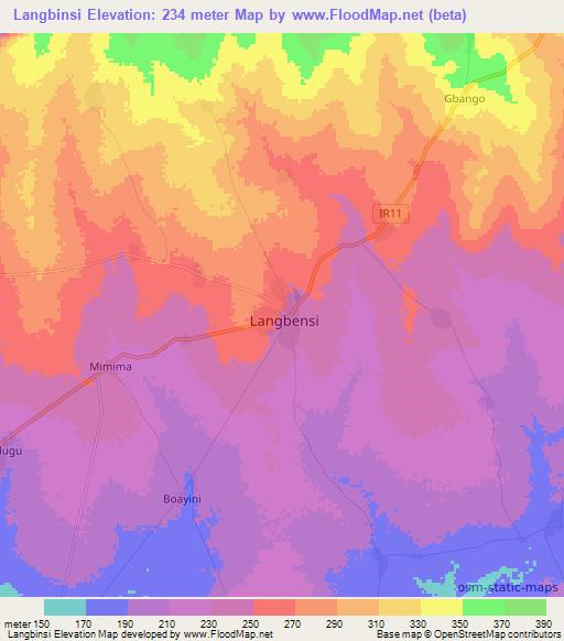 Langbinsi,Ghana Elevation Map