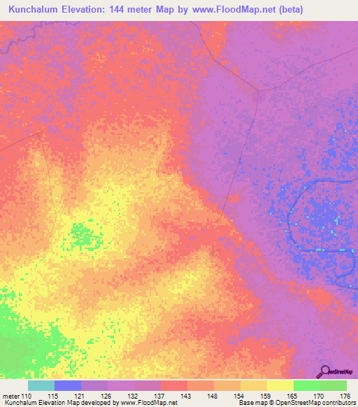 Kunchalum,Ghana Elevation Map