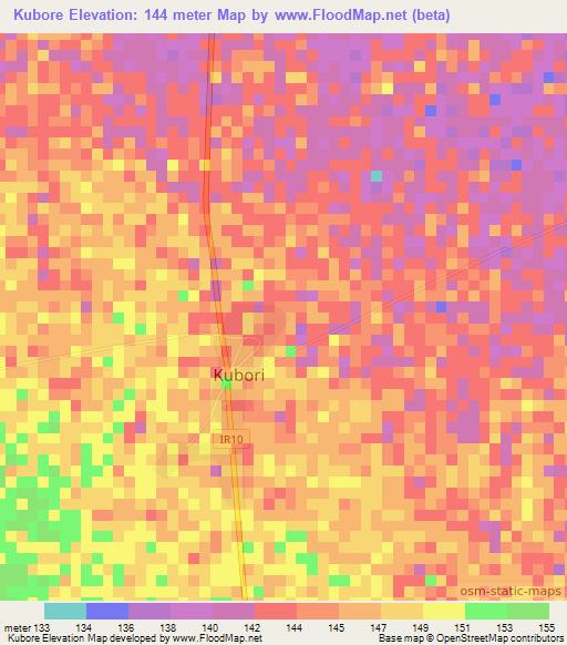 Kubore,Ghana Elevation Map