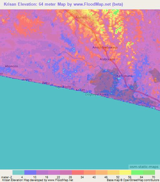 Krisan,Ghana Elevation Map