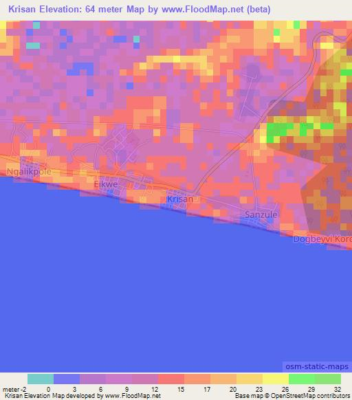 Krisan,Ghana Elevation Map