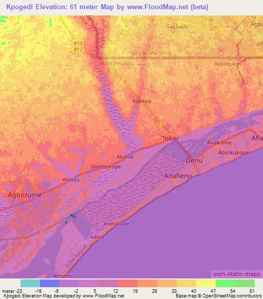 Kpogedi,Ghana Elevation Map