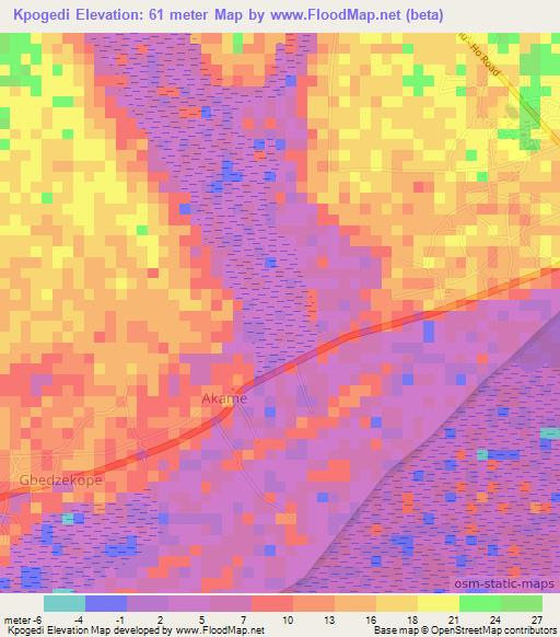 Kpogedi,Ghana Elevation Map