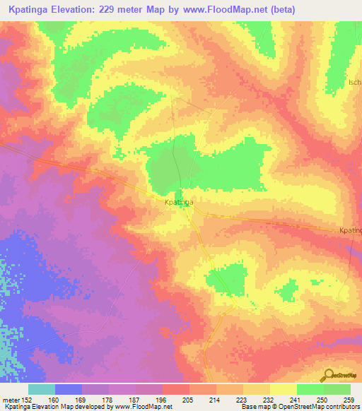 Kpatinga,Ghana Elevation Map