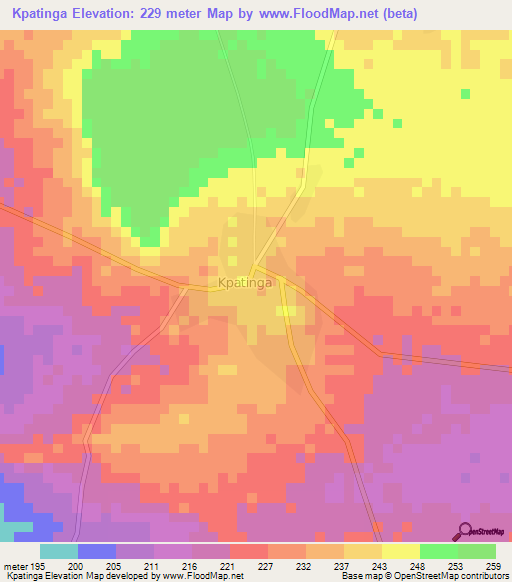 Kpatinga,Ghana Elevation Map