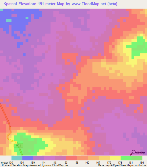 Kpatani,Ghana Elevation Map