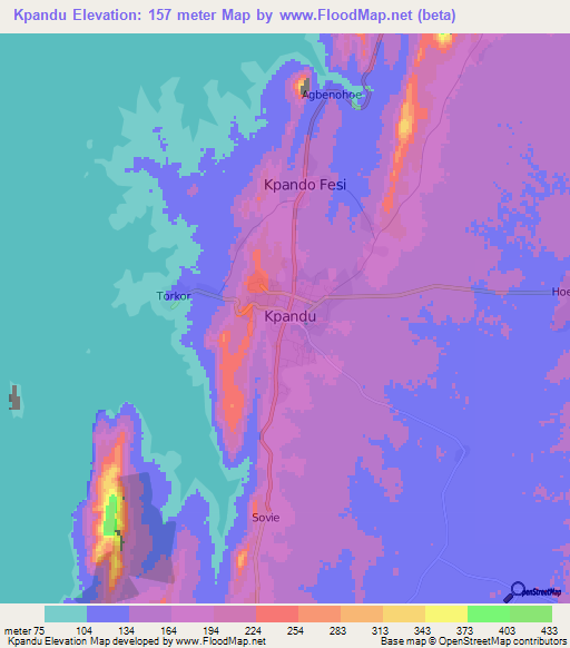 Kpandu,Ghana Elevation Map