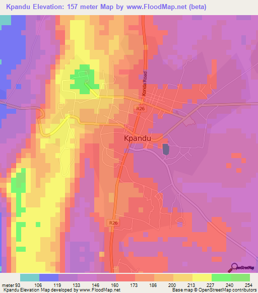 Kpandu,Ghana Elevation Map