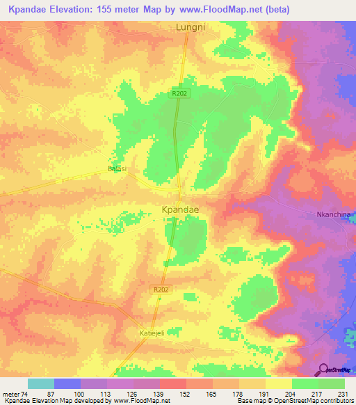 Kpandae,Ghana Elevation Map