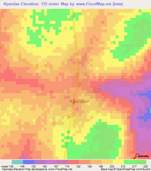 Kpandae,Ghana Elevation Map