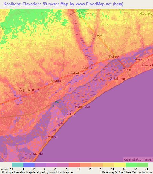 Kosikope,Ghana Elevation Map