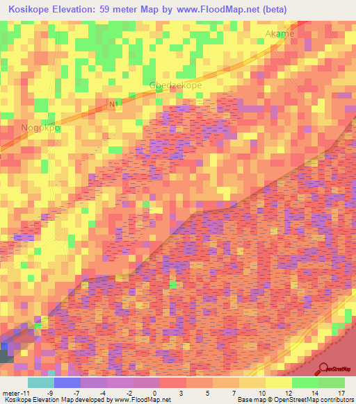 Kosikope,Ghana Elevation Map