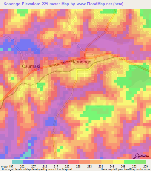 Konongo,Ghana Elevation Map