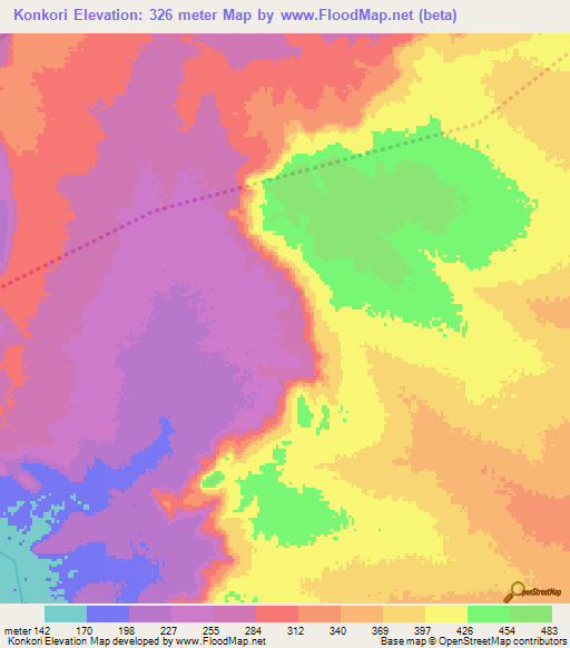 Konkori,Ghana Elevation Map