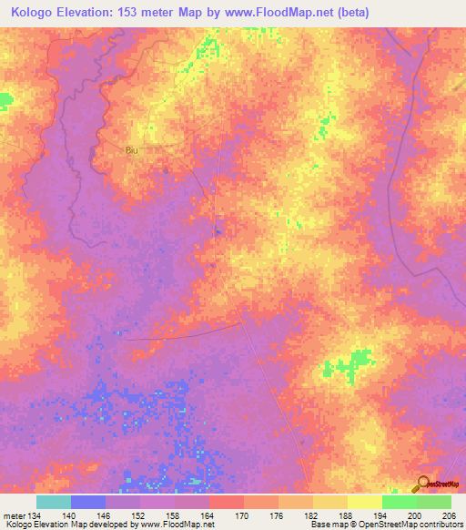 Kologo,Ghana Elevation Map