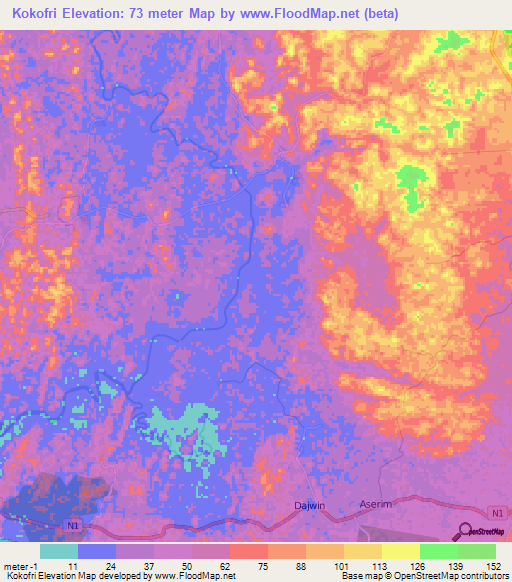 Kokofri,Ghana Elevation Map