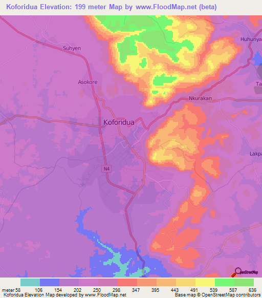 Koforidua,Ghana Elevation Map