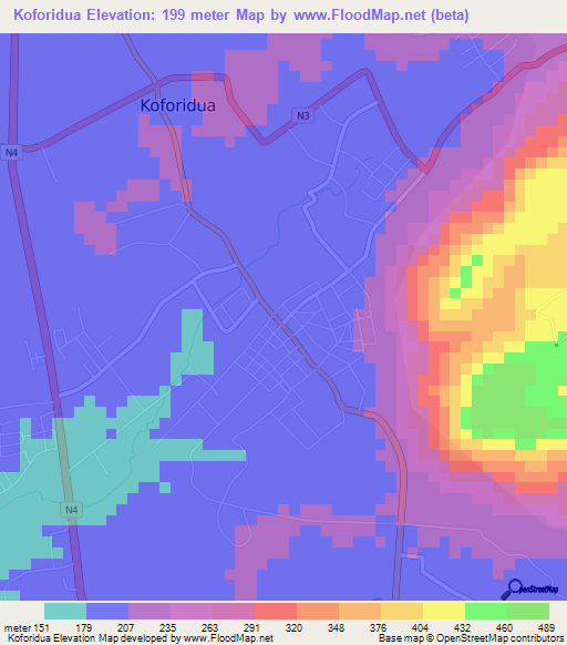 Koforidua,Ghana Elevation Map