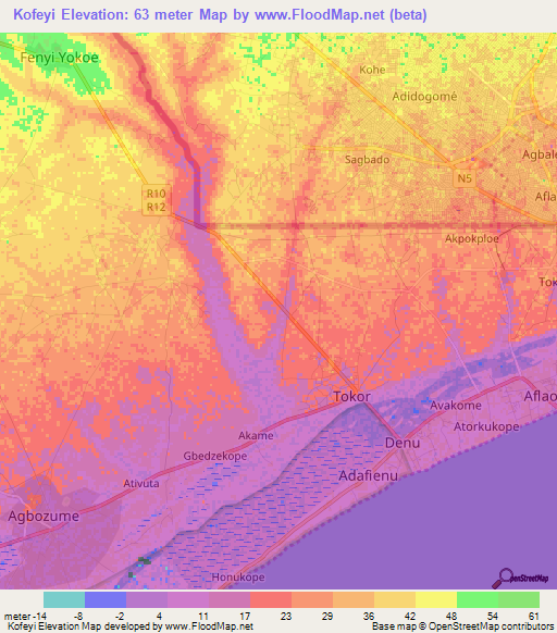 Kofeyi,Ghana Elevation Map