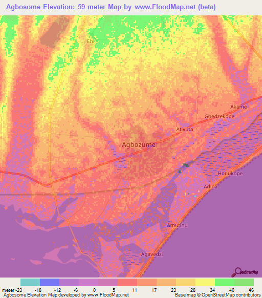 Agbosome,Ghana Elevation Map