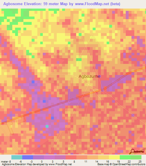 Agbosome,Ghana Elevation Map