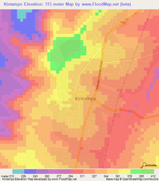 Kintampo,Ghana Elevation Map