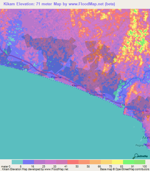 Kikam,Ghana Elevation Map