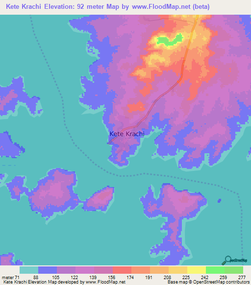 Kete Krachi,Ghana Elevation Map